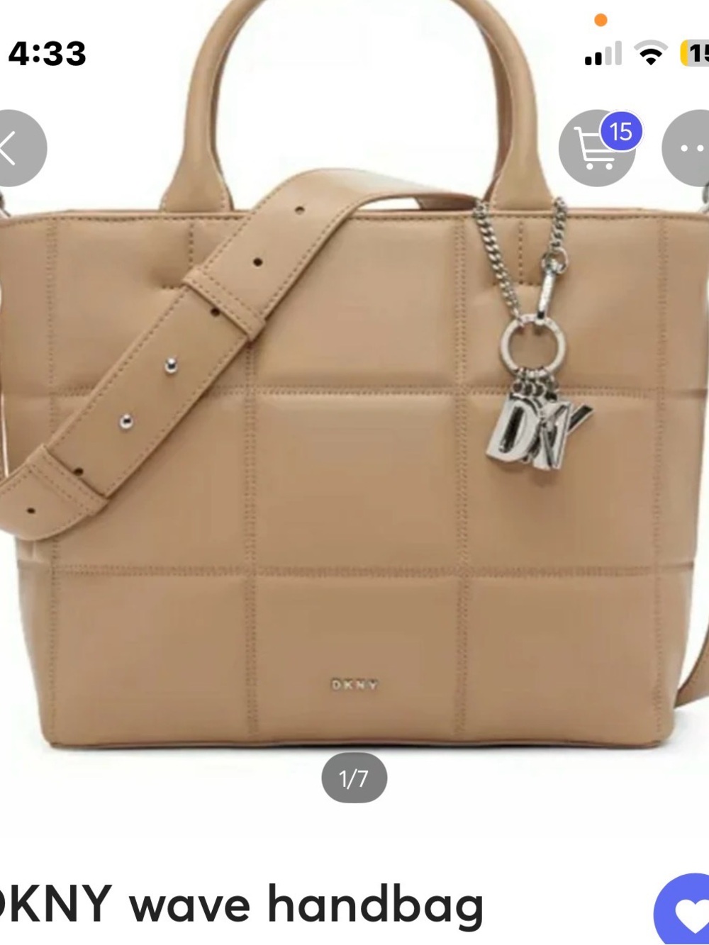 DKNY Beige Quilted Tote charm not included